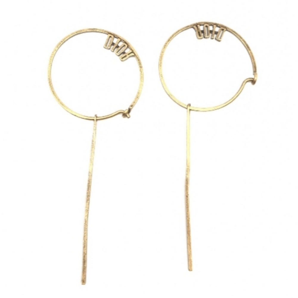 Dior Gold Tone Hoop Earrings with Slim Drop Bars - Picture 3 of 13